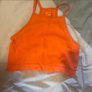 No Boundaries Bright Orange Ribbed Halter Crop Top